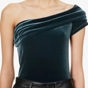 Agolde Bree Velvet Bodysuit Small Asymmetric Neckline Stretch One Shoulder